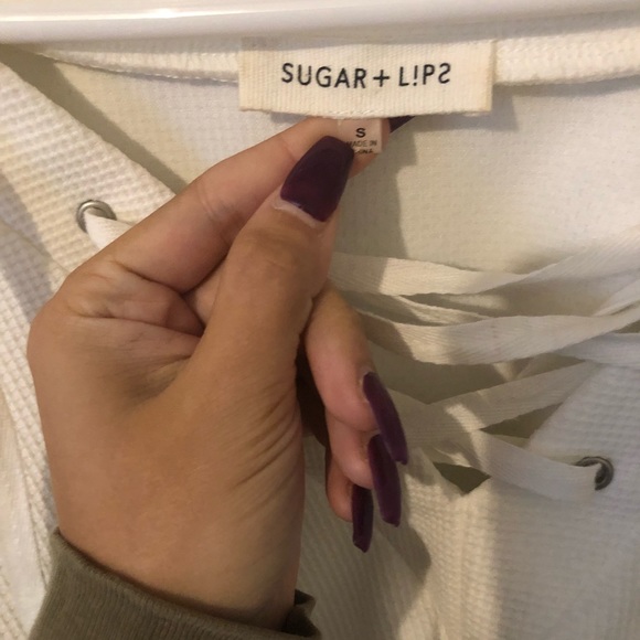 White Lace Up Long Sleeve Top - Picture 4 of 6